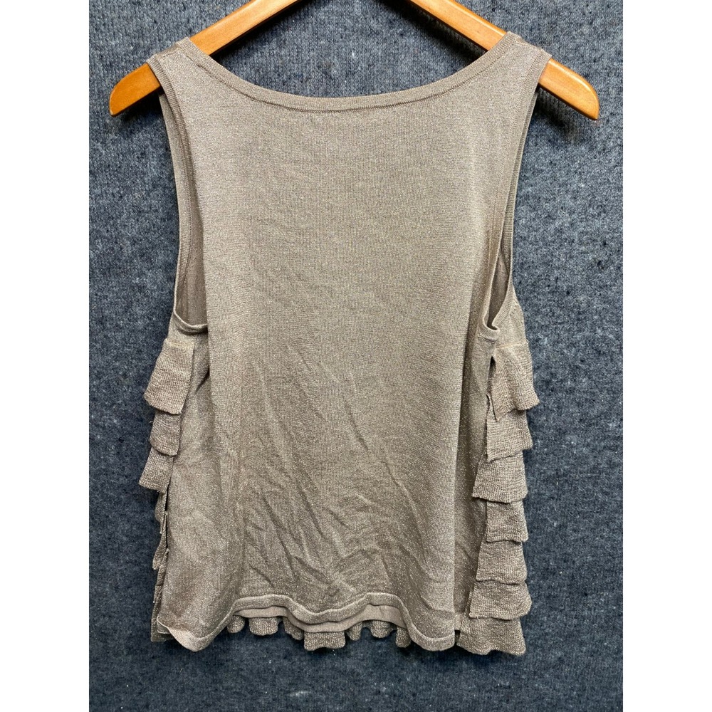 Kenneth Cole New York Gold Metallic Silk Blend Tiered Ruffle Tank Top XL - Picture 7 of 8